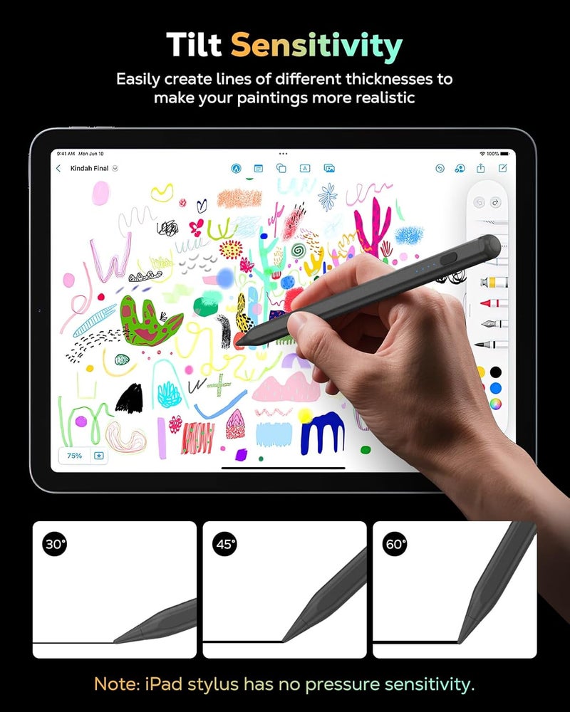 MoKo قلم رصاص لجهاز iPad (A16) الجيل 11 و10، قلم ستايلس لجهاز Apple iPad 2018-2025 11/10/9/8/7/6/A16، ميني 7/6/5، إير M3/M2 11"/13"/5/4/3، برو M4 13"/12.9"/11" حساسية الميل، شحن سريع USB-C، رمادي - Image 3